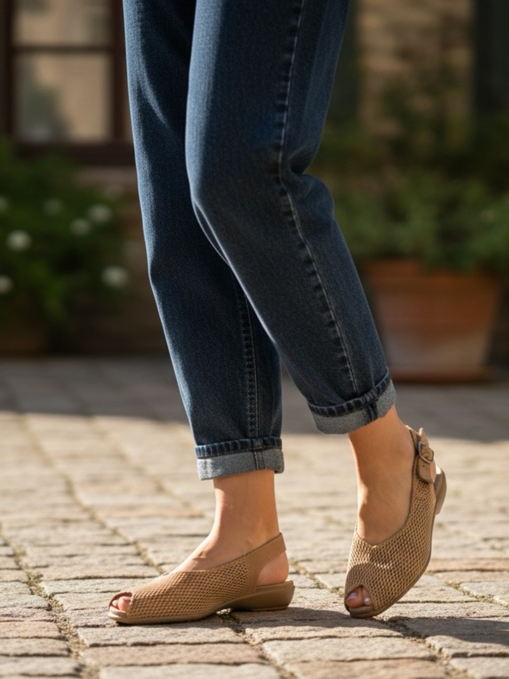 El Naturalista Tan Mesh Peep Toe Slingback Sandals